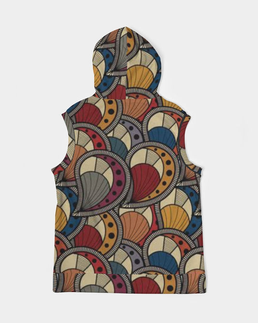 Black classic Kente Men's Premium Heavyweight Sleeveless Hoodie
