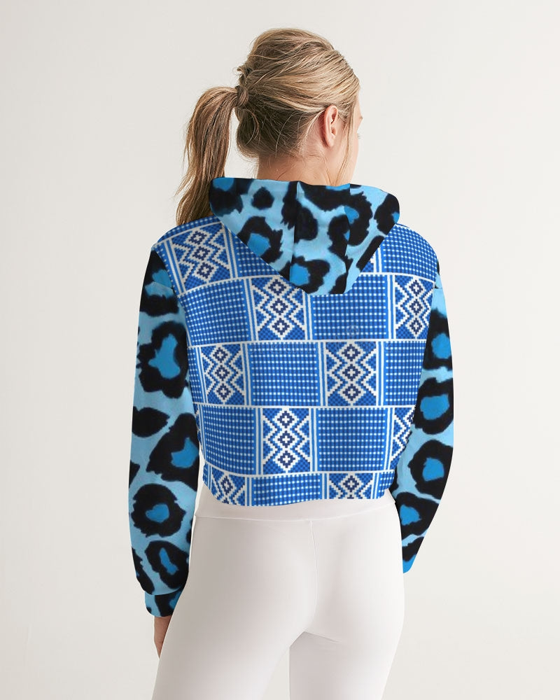 Blue leopard kente Women's Cropped Hoodie