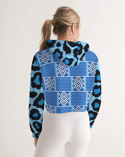 Blue leopard kente Women's Cropped Hoodie
