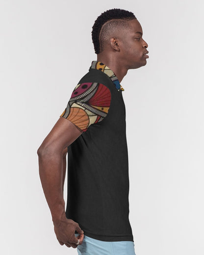Black classic Kente Men's Slim Fit Short Sleeve Polo