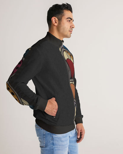 Black classic Kente Men's Stripe-Sleeve Track Jacket
