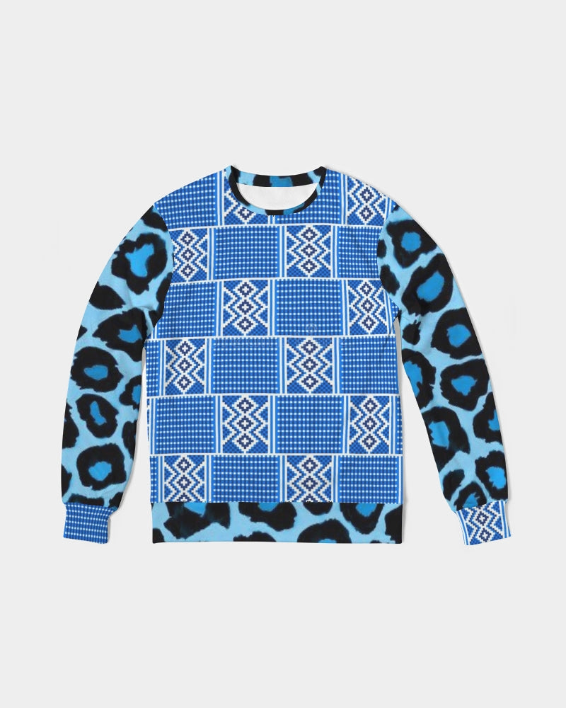 Blue leopard kente Men's Classic French Terry Crewneck Pullover