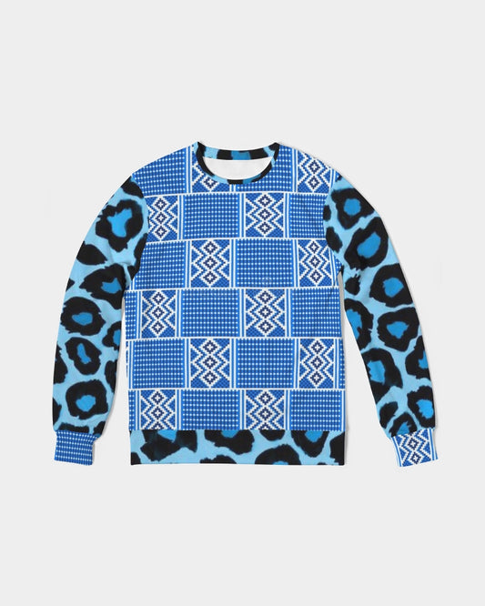 Blue leopard kente Men's Classic French Terry Crewneck Pullover