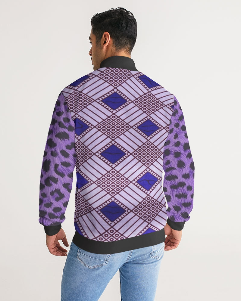 Purple Leopard Men's Stripe-Sleeve Track Jacket
