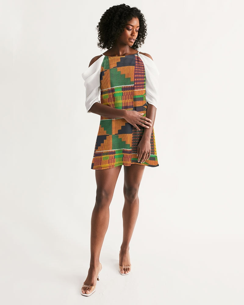 Kente Women's Open Shoulder A-Line Dress