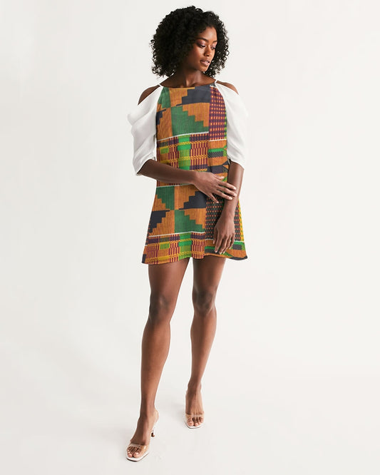 Kente Women's Open Shoulder A-Line Dress