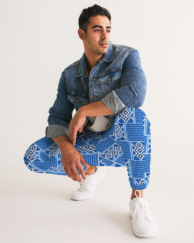 Blue leopard kente Men's Track Pants