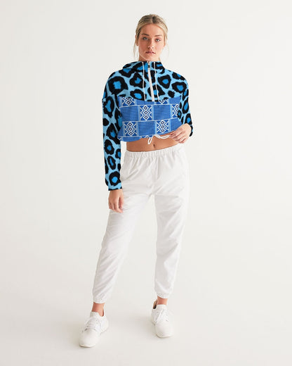Blue leopard kente Women's Cropped Windbreaker