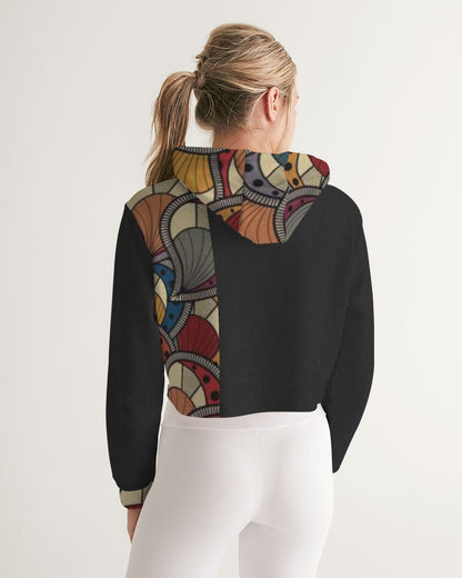 Black classic Kente Women's Cropped Hoodie