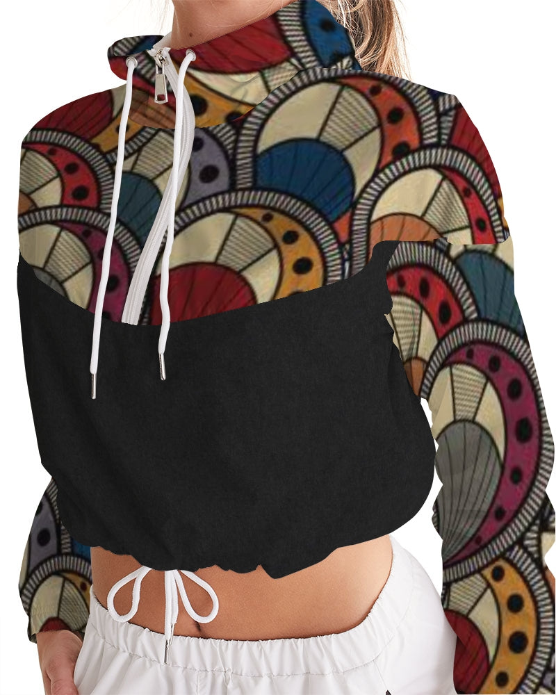 Black classic Kente Women's Cropped Windbreaker