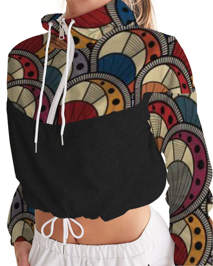 Black classic Kente Women's Cropped Windbreaker