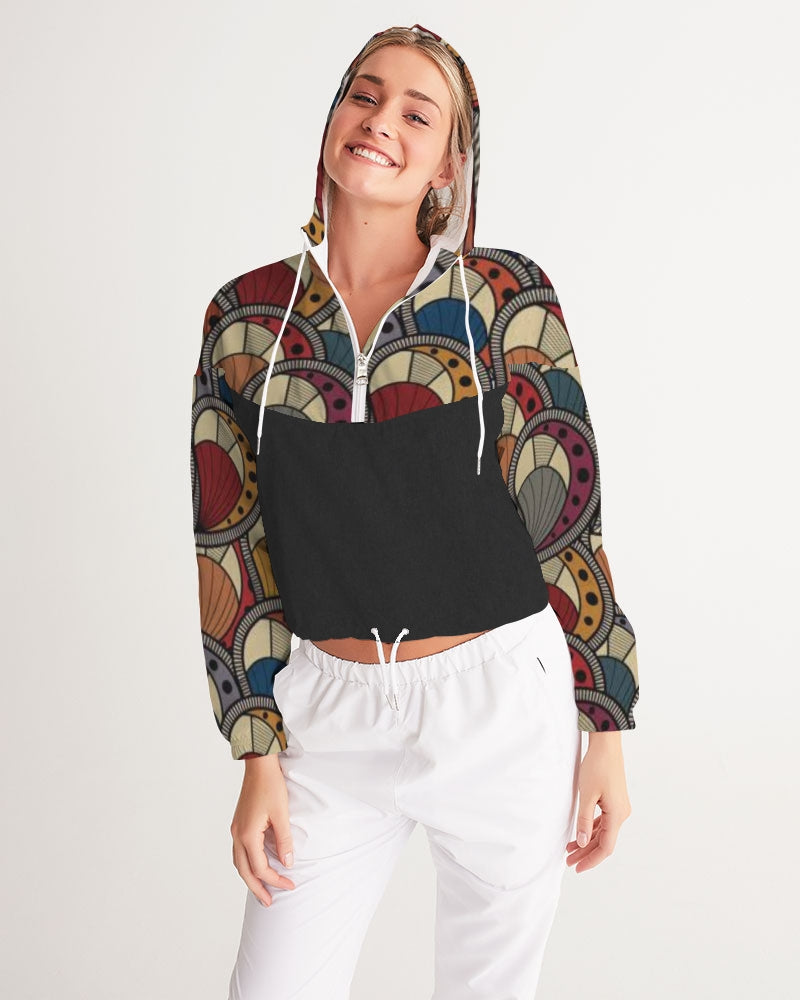 Black classic Kente Women's Cropped Windbreaker