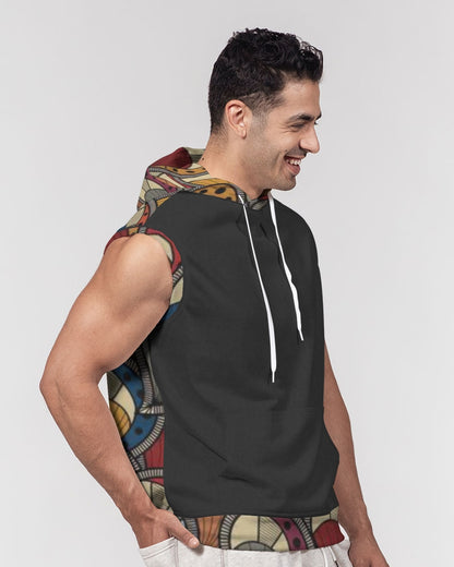 Black classic Kente Men's Premium Heavyweight Sleeveless Hoodie