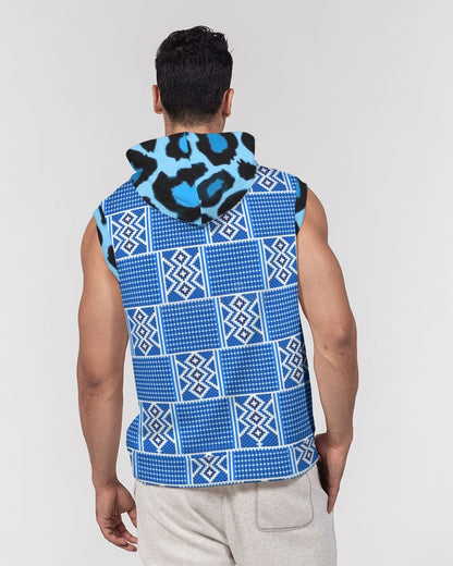 Blue leopard kente Men's Premium Heavyweight Sleeveless Hoodie