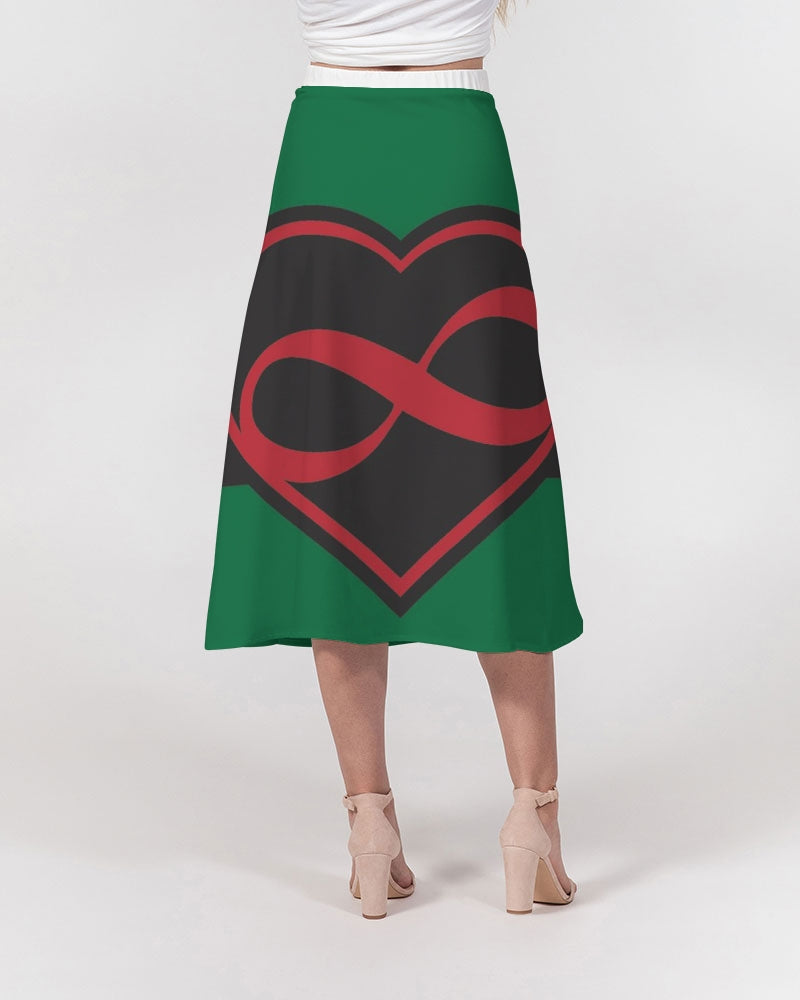 Black polyamorous flag Women's A-Line Midi Skirt