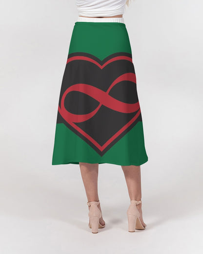 Black polyamorous flag Women's A-Line Midi Skirt