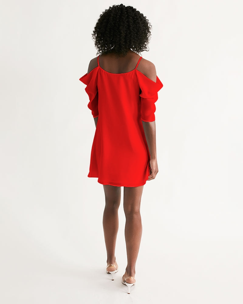 Poly By Nature Women's All-Over Print Open Shoulder A-Line Dress