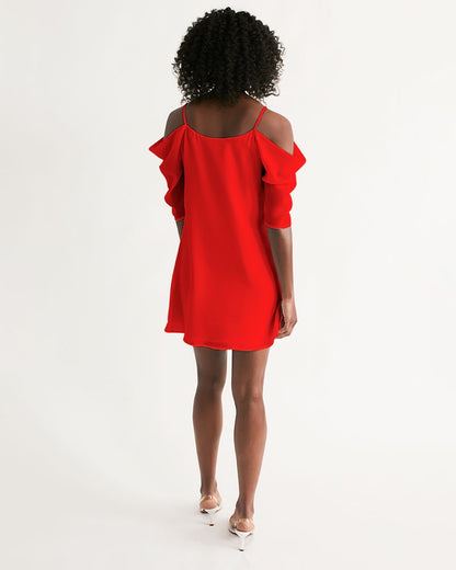 Poly By Nature Women's All-Over Print Open Shoulder A-Line Dress