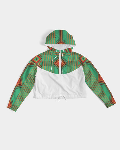 Kente variant 1 Women's Cropped Windbreaker