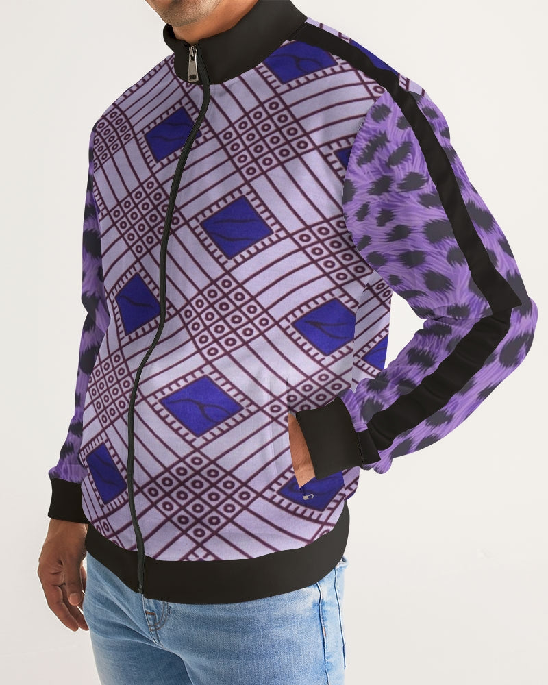 Purple Leopard Men's Stripe-Sleeve Track Jacket