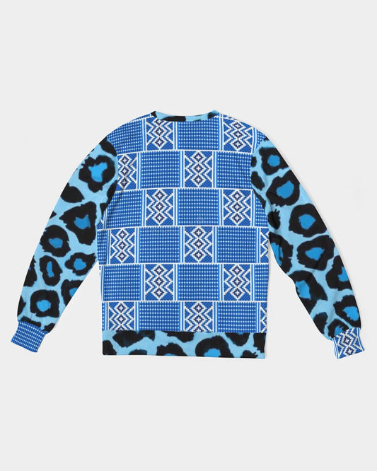 Blue leopard kente Men's Classic French Terry Crewneck Pullover