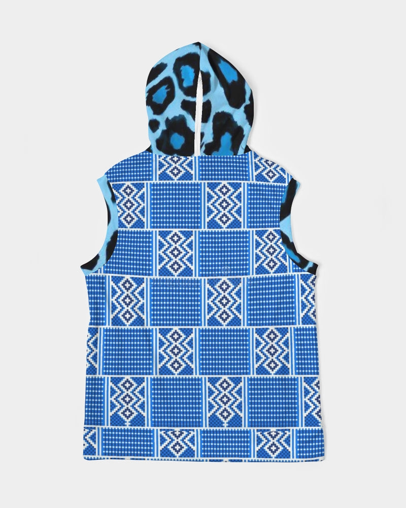 Blue leopard kente Men's Premium Heavyweight Sleeveless Hoodie