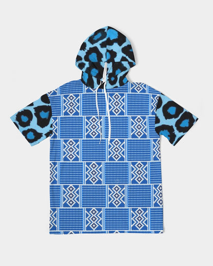 Blue leopard kente Men's Premium Heavyweight Short Sleeve Hoodie