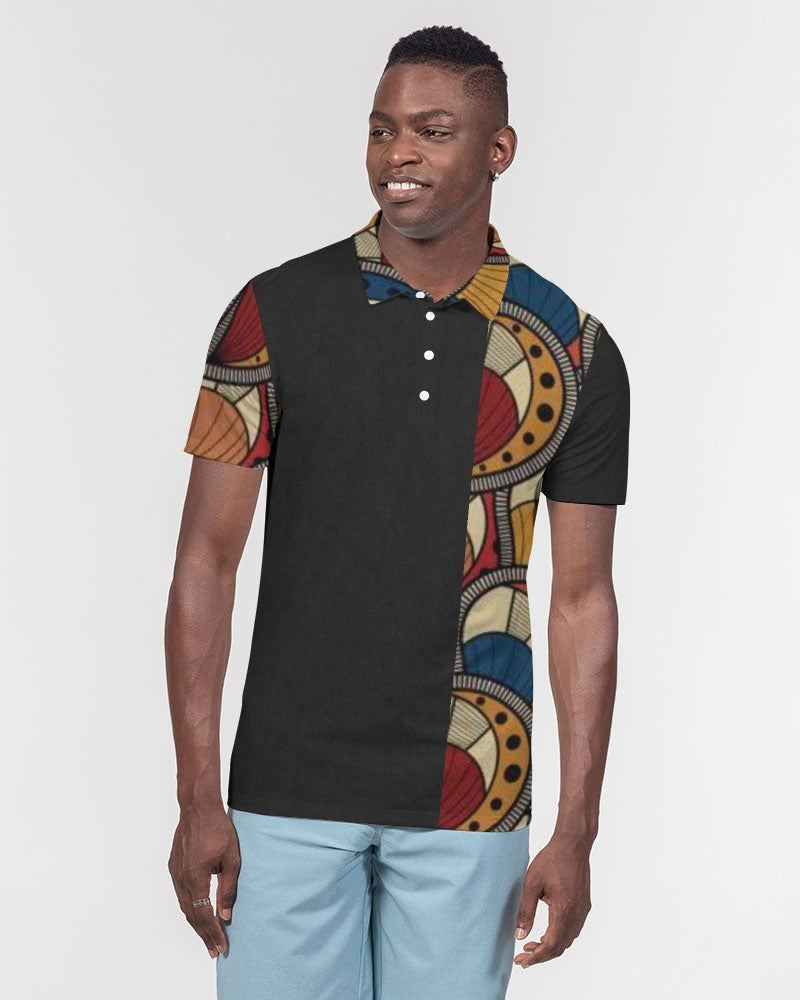 Black classic Kente Men's Slim Fit Short Sleeve Polo