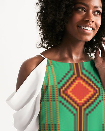 Kente variant 1 Women's Open Shoulder A-Line Dress