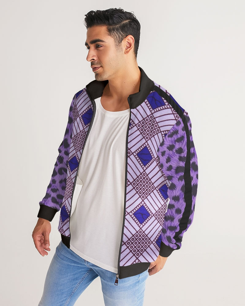 Purple Leopard Men's Stripe-Sleeve Track Jacket
