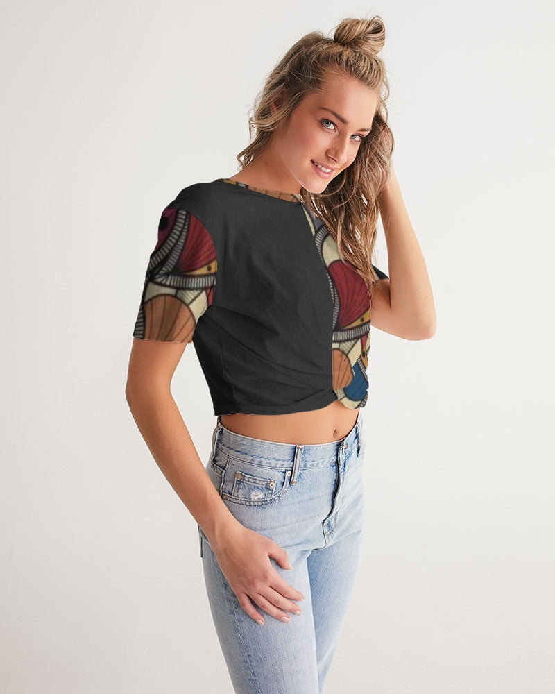 Black classic Kente Women's Twist-Front Cropped Tee