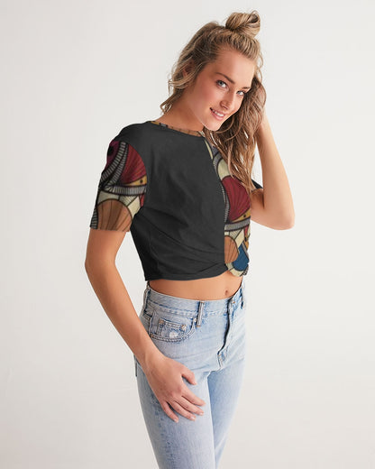 Black classic Kente Women's Twist-Front Cropped Tee