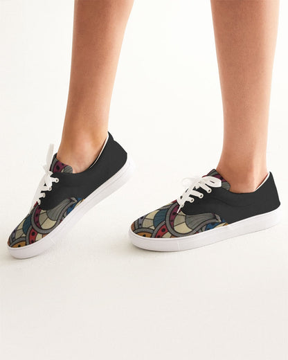 Black classic Kente Women's Lace Up Canvas Shoe