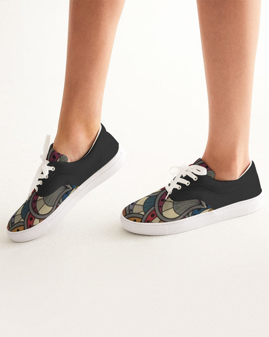 Black classic Kente Women's Lace Up Canvas Shoe