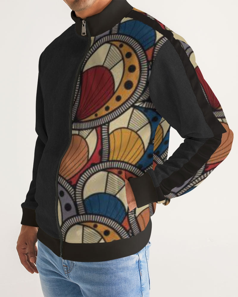 Black classic Kente Men's Stripe-Sleeve Track Jacket