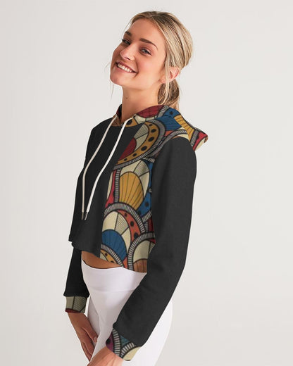 Black classic Kente Women's Cropped Hoodie