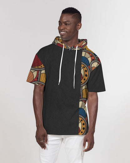Black classic Kente Men's Premium Heavyweight Short Sleeve Hoodie