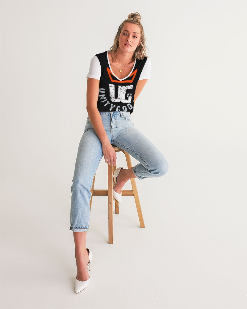 red UNITYGOD Logo Women's V-Neck Tee
