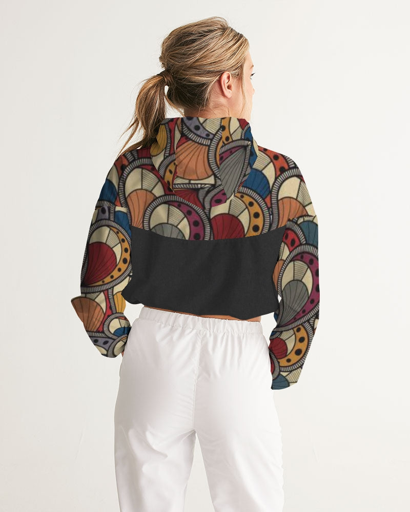 Black classic Kente Women's Cropped Windbreaker