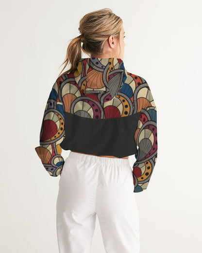 Black classic Kente Women's Cropped Windbreaker