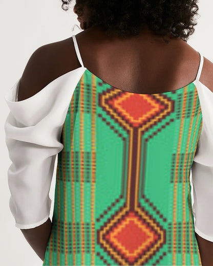 Kente variant 1 Women's Open Shoulder A-Line Dress