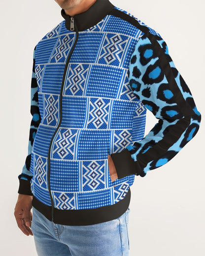 Blue leopard kente Men's Stripe-Sleeve Track Jacket