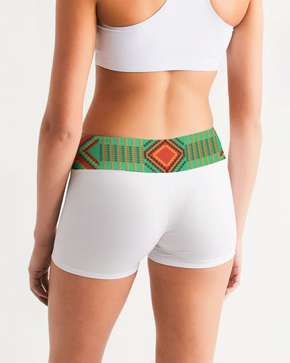 Kente variant 1 Women's Mid-Rise Yoga Shorts