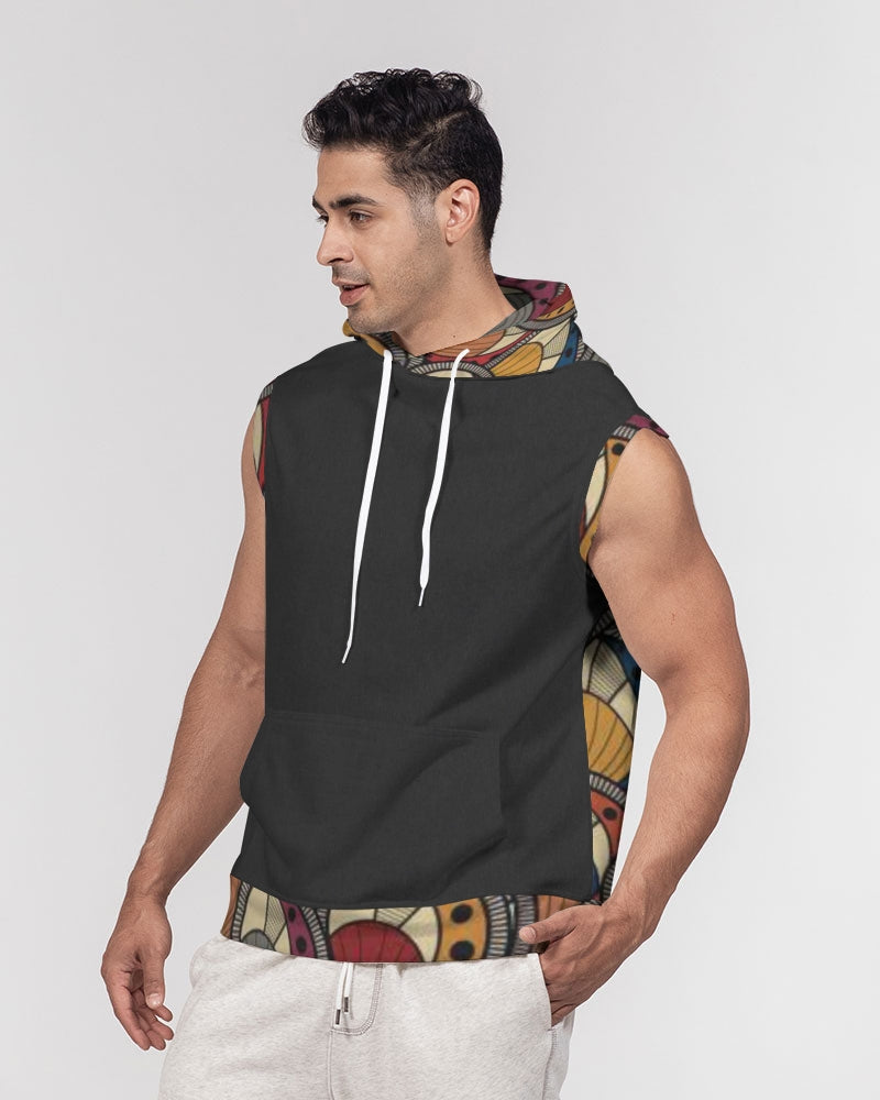 Black classic Kente Men's Premium Heavyweight Sleeveless Hoodie