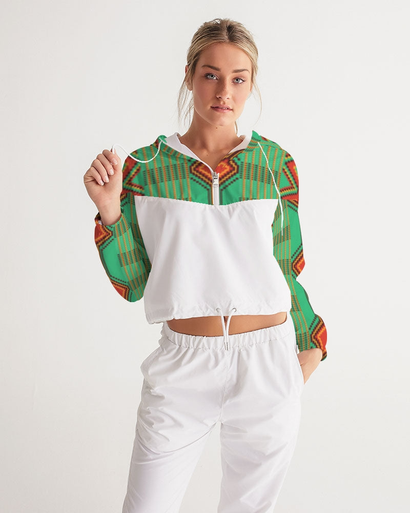 Kente variant 1 Women's Cropped Windbreaker