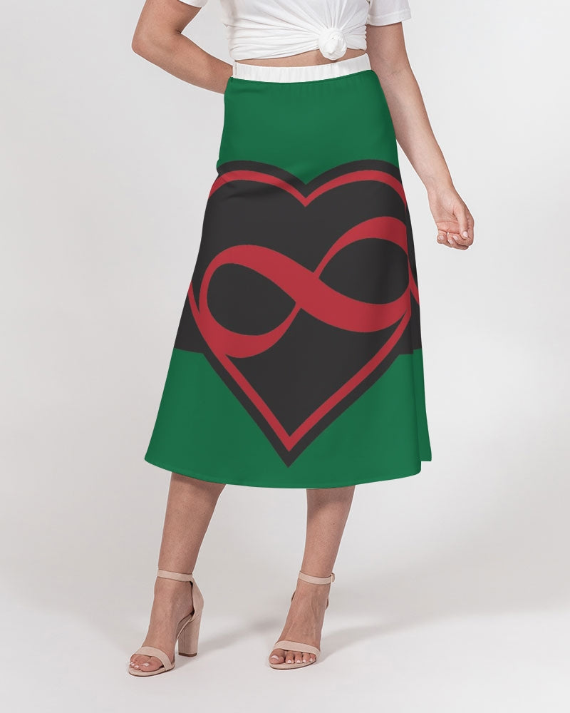 Black polyamorous flag Women's A-Line Midi Skirt