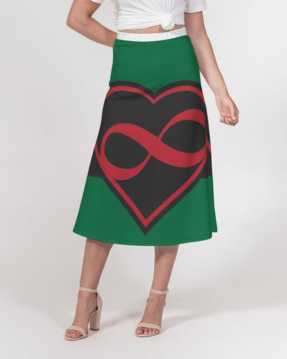 Black polyamorous flag Women's A-Line Midi Skirt