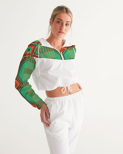 Kente variant 1 Women's Cropped Windbreaker