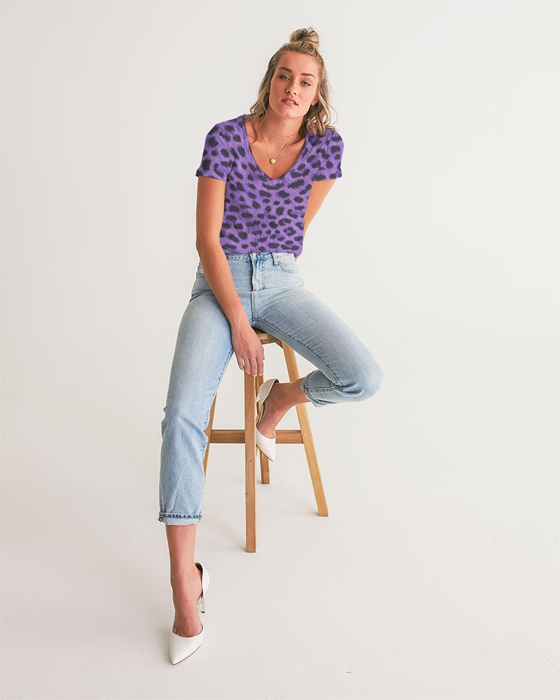 Purple Leopard Women's V-Neck Tee