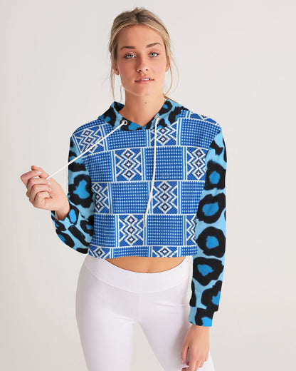 Blue leopard kente Women's Cropped Hoodie